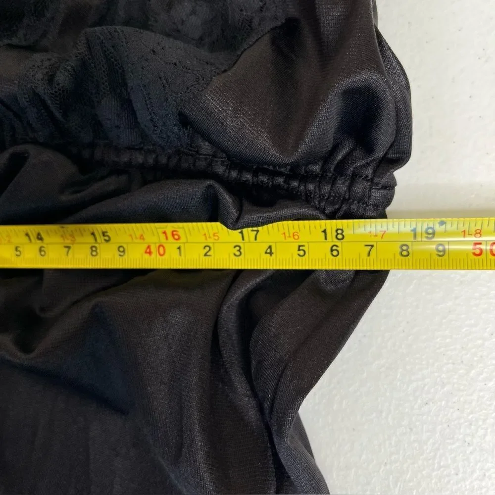 Vintage Texsheen Black Lace Nylon Long Nightgown Peignoir Chemise Women Small - Picture 12 of 14